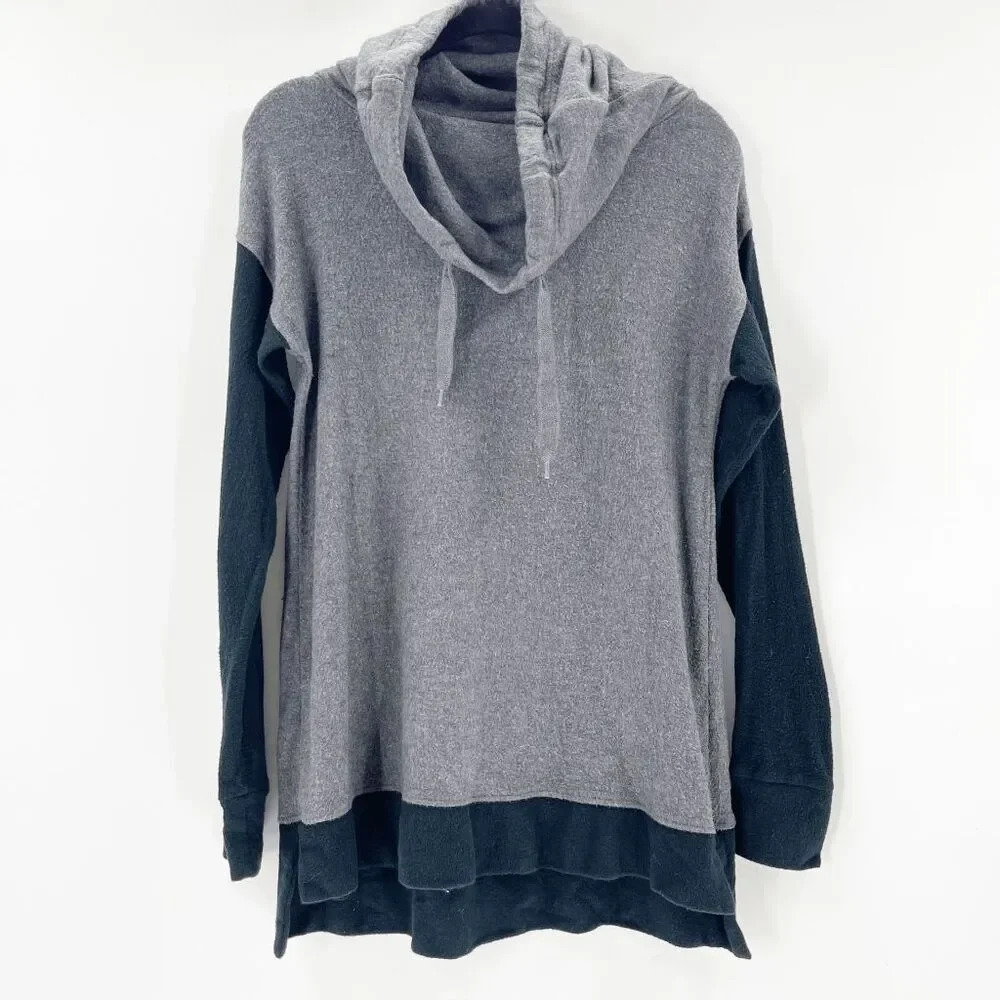 Soft Surroundings Hooded Sweater Womens Size S Gray Black Colorblock Oversized‎